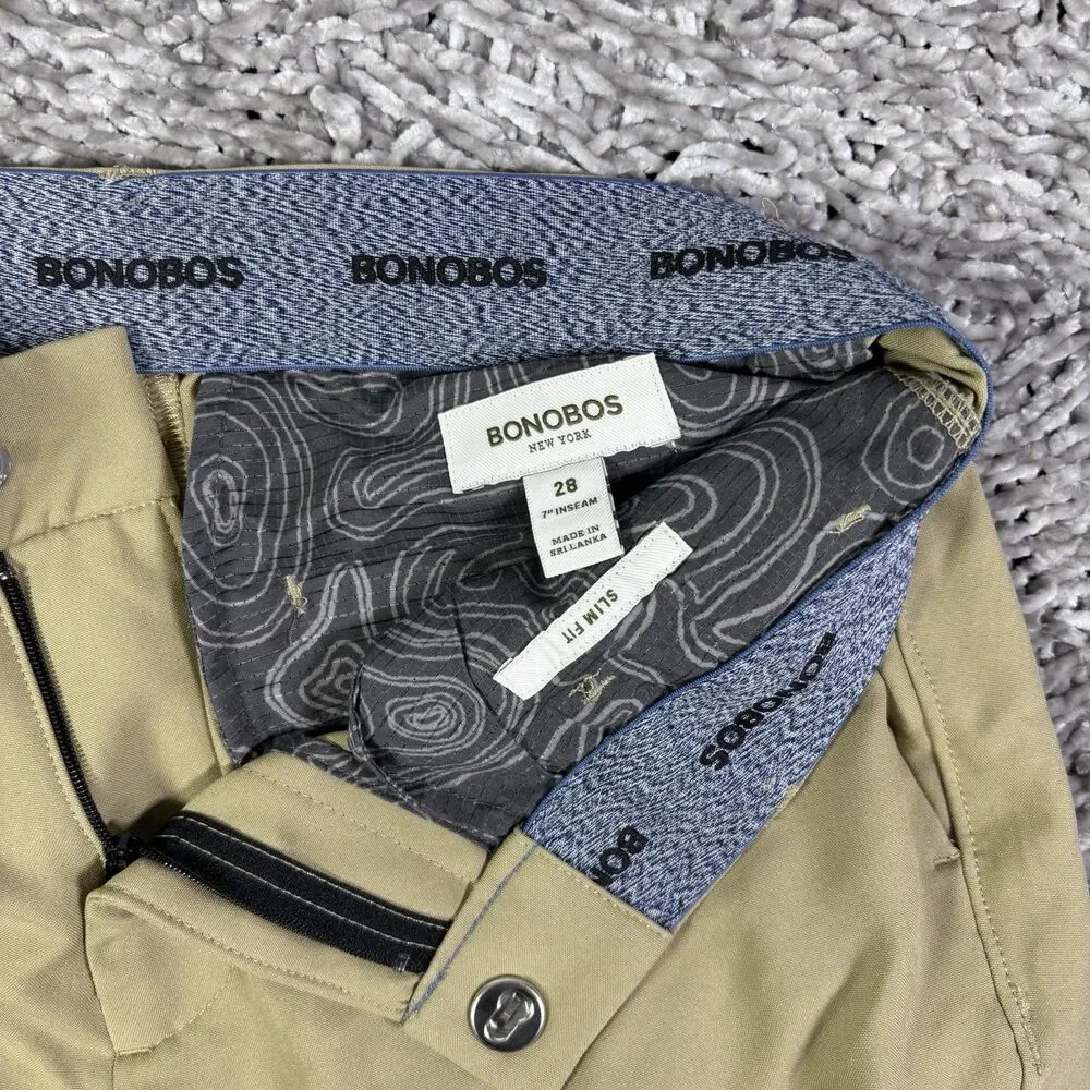 Bonobos Performance Golf Shorts Mens 28 Slim Fit 7'' Beige Stretch Summer Preppy